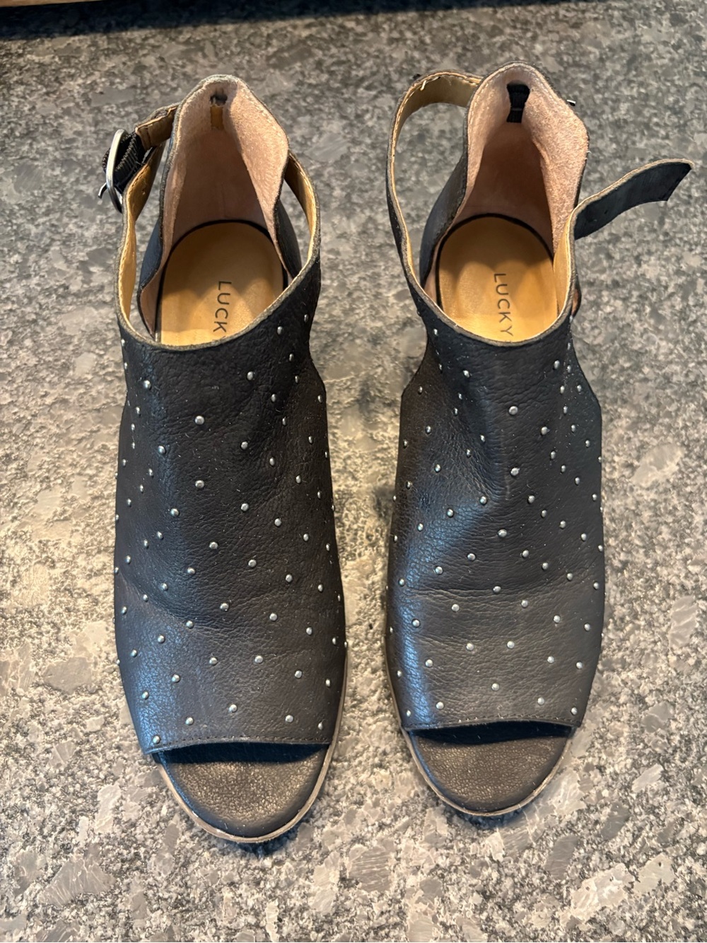 Lucky Brand Black Studded Open-Toe Slingback Sandals
